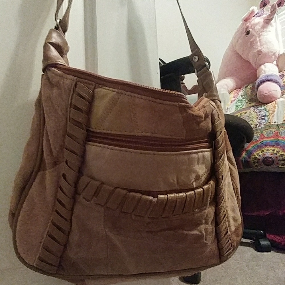 2/8 Suede bohemian bag purse hippie brown vintage